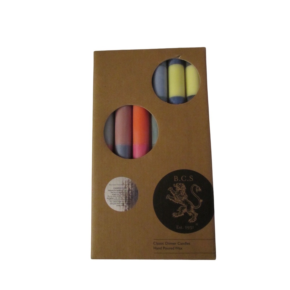British Colour Standard Abstract Dinner Candles Hand Poured Wax Set of 6 NIB